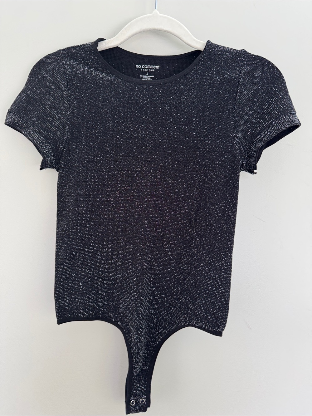 No Comment Contour Black Metallic Short Sleeve Bodysuit